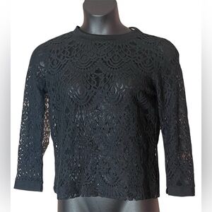 Banana Republic Whimsigoth Lace Top Button Down Back Dark Romantic Sz Small